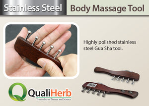 Gua Sha & Body Massage Multi-purpose Tool (stainless steel, Beech wood, magnetic energy)